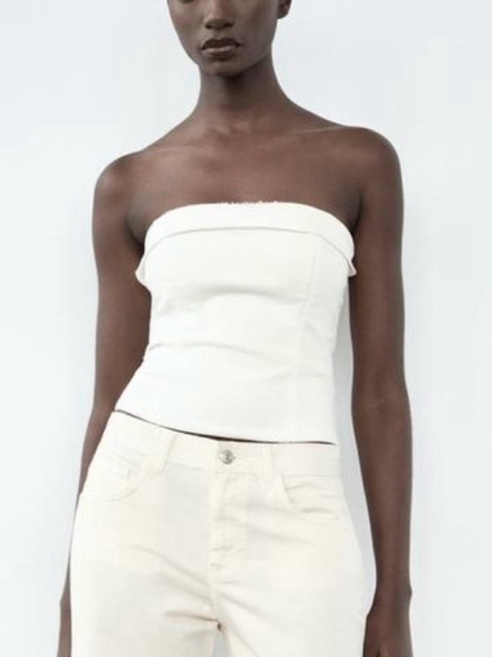 Zara Cream Strapless Crop Top